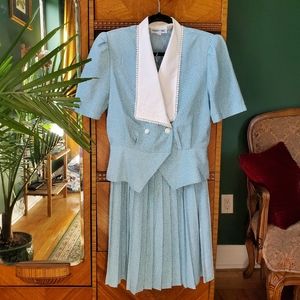 Vintage 80s Skirt Set Confetti Wrap Top Pleated